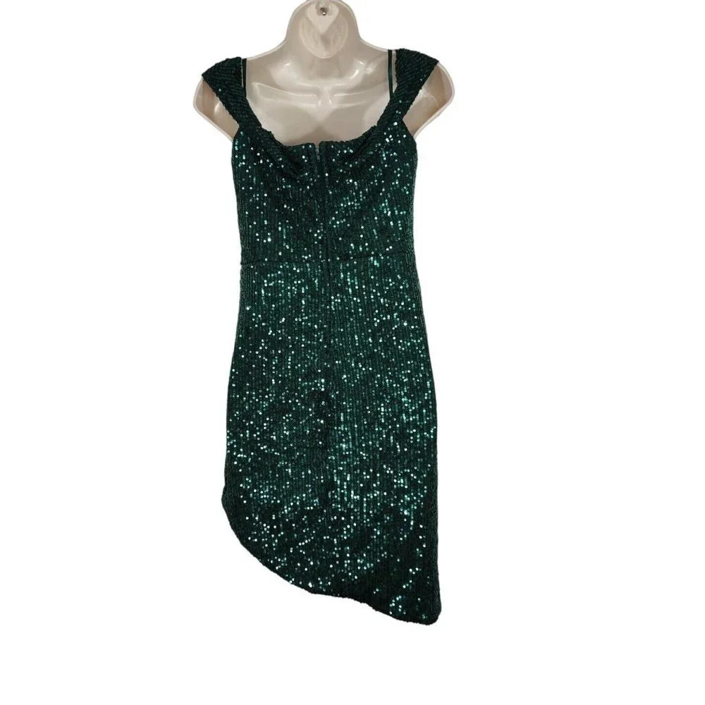 City Studio Green Sequin Dress Bodycon Juniors Size 5 Homecoming Cocktail Party - Picture 4 of 7